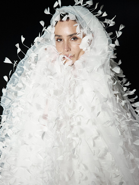 White Feather & Drape Tulle Dress, 8 White Feather & Drape Tulle Dress, 8
