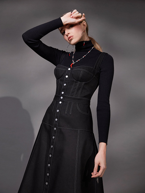 Black Denim Midi Dress, 6 Black Denim Midi Dress, 6