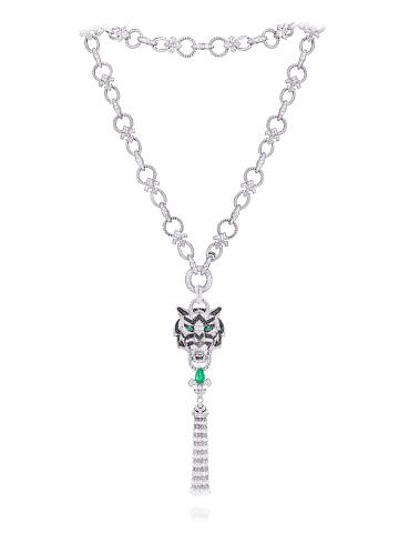Necklace with a pendant in white gold with emeralds and diamonds, 2