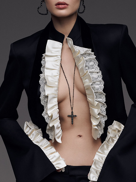 Black Round, Pear Diamond & Black Gold Necklace , 4