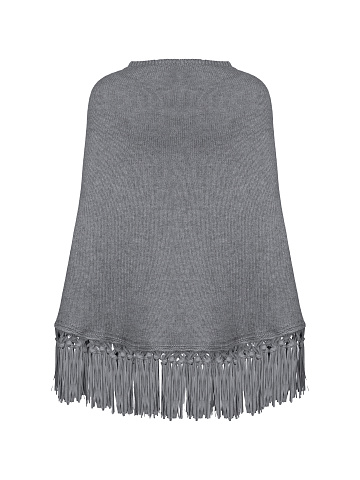 Grey Cashmere Fringed Poncho, 2