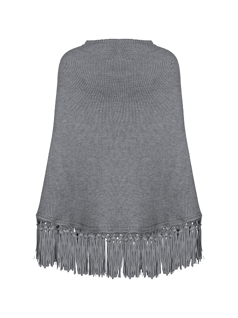 Grey Cashmere Fringed Poncho, 2