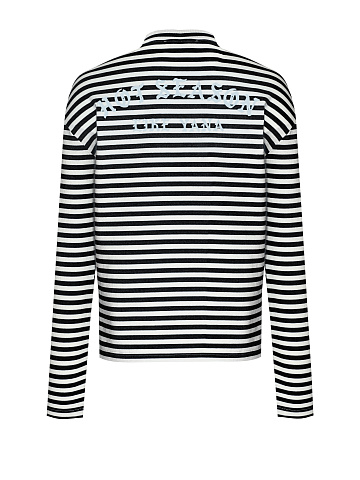 Black and white cotton striped top with light blue print, 2