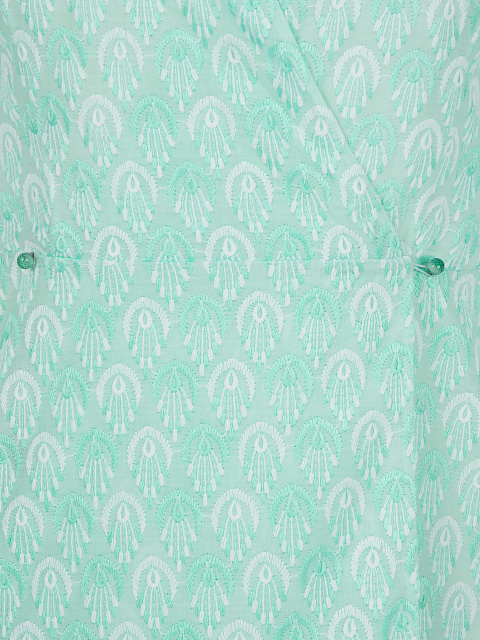 Green Cotton Lace Wrap Mini Dress, 3