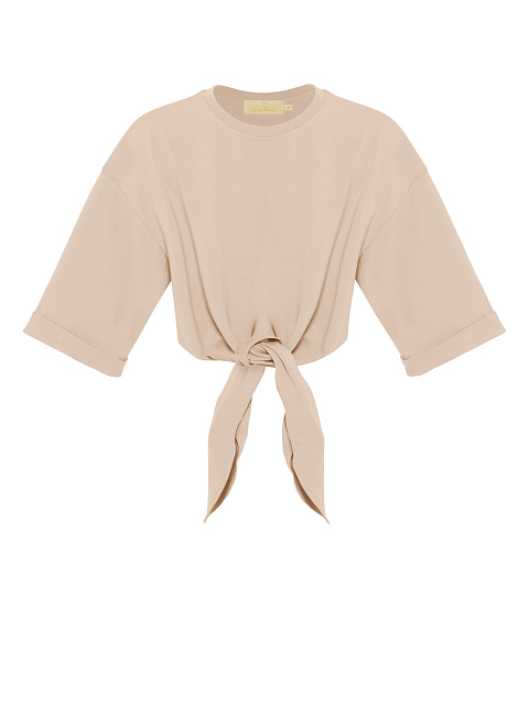 Light beige cropped T-shirt with a knot, 1 Light beige cropped T-shirt with a knot, 1