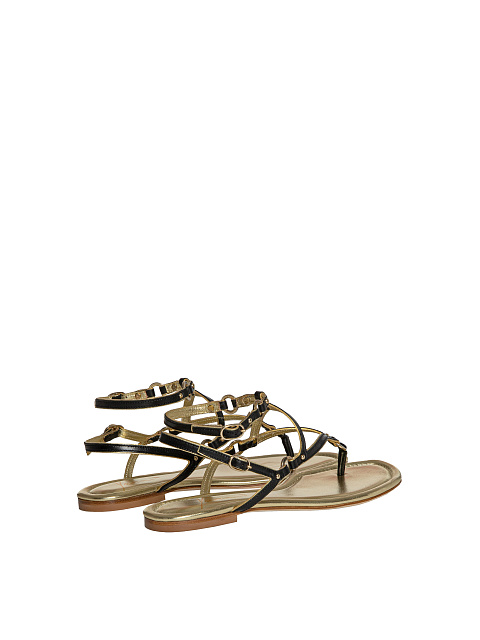 Black & Gold Leather Sandals, 3