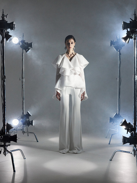 White Silk Flared Pants, 2 White Silk Flared Pants, 2