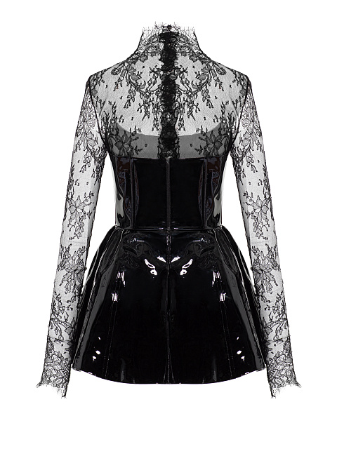 Black Patent Leather & Lace Mini Dress, 3 Black Patent Leather & Lace Mini Dress, 3