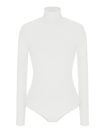 White Cotton Turtleneck Bodysuit, 1