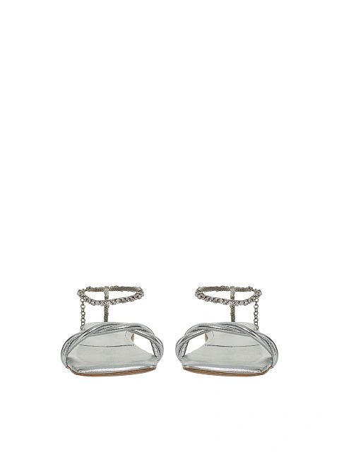 Silver Rhinestones Leather Sandals, 2