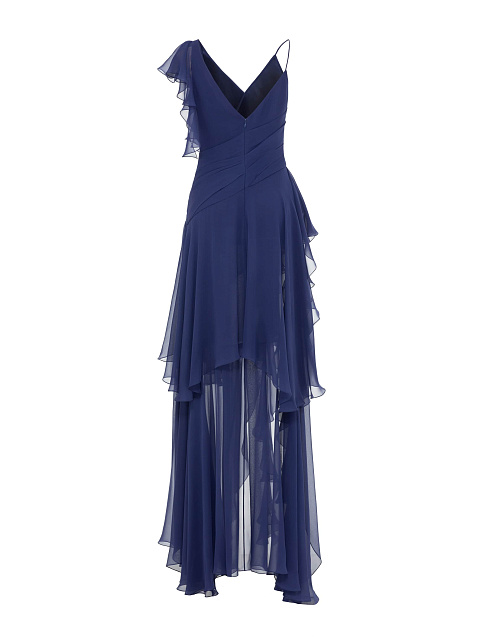 Dark Blue Chiffon Dress With Asymmetrical Flounces, 2