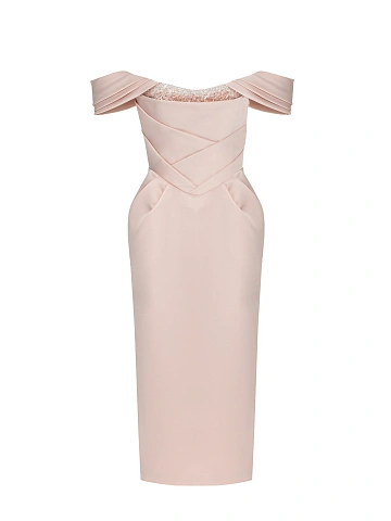 Light Pink Rhinestones Taffeta Midi Dress, 1