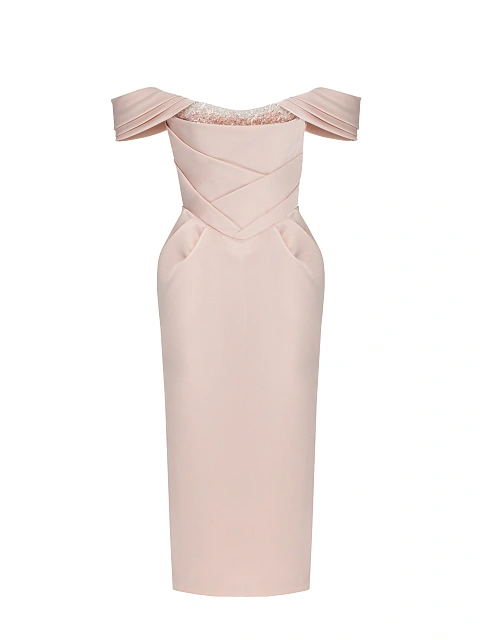 Light Pink Rhinestones Taffeta Midi Dress, 1 Light Pink Rhinestones Taffeta Midi Dress, 1