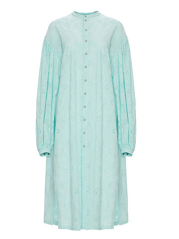 Mint Green Lace Cotton Shirt Midi Dress, 1