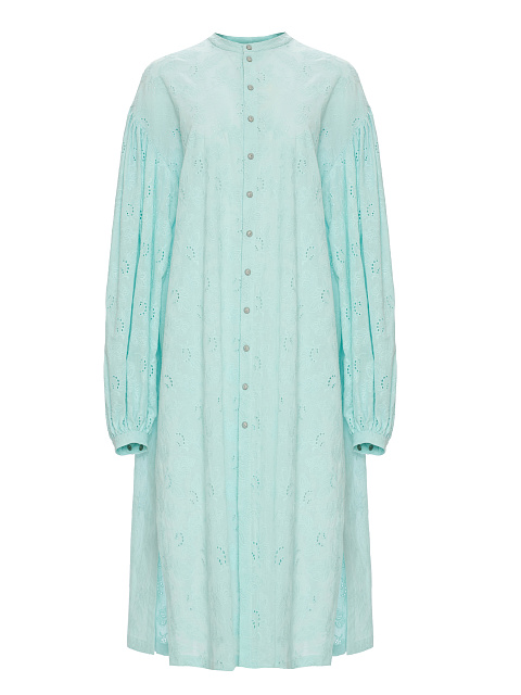 Mint Green Lace Cotton Shirt Midi Dress, 1
