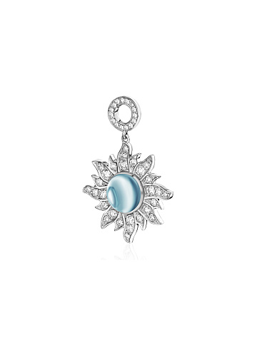 Cabochon Topaz Sky, Round Diamond & White Gold Pendant, 1
