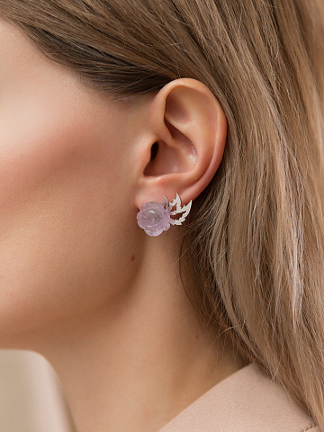 White Gold & Amethyst "Rose" Studs, 2