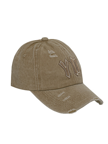 Beige Denim & Suede "YD" Cap, 1
