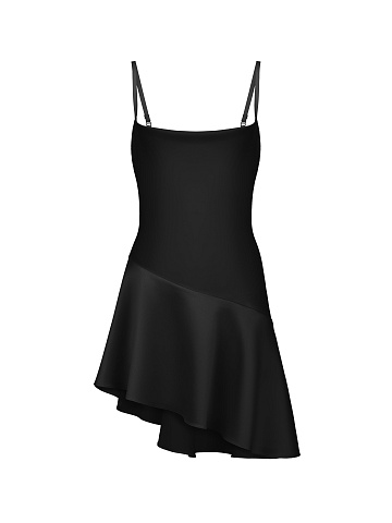 Black Asymmetric Mini Dress, 1