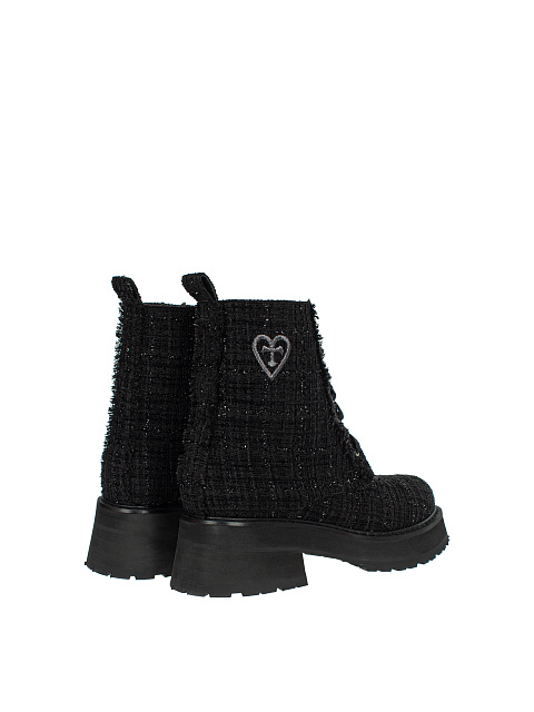 Black Tweed & Leather Lace Up Boots, 3