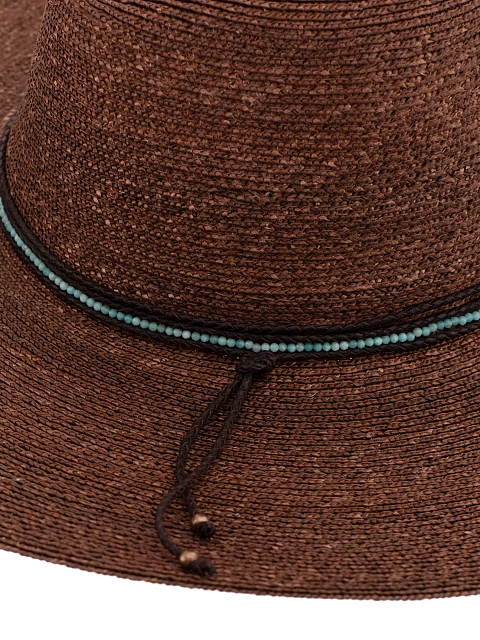 Brown Straw Hat With Amazonite & Leather Cord, 4 Brown Straw Hat With Amazonite & Leather Cord, 4
