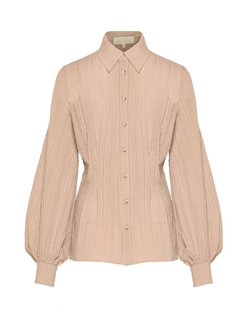 Beige Cotton Blouse With Puff Sleeves, 1 Beige Cotton Blouse With Puff Sleeves, 1