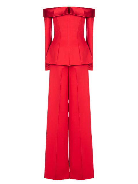 Red Wool Open Shoulders Pantsuit, 2