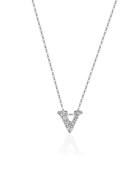 White gold necklace with a pendant in the shape of the letter V, 1