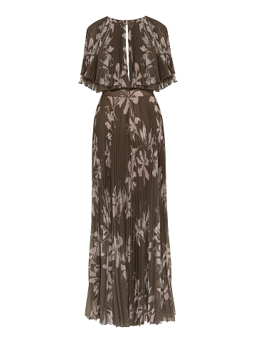 Brown Floral Print Chiffon Maxi Dress, 2