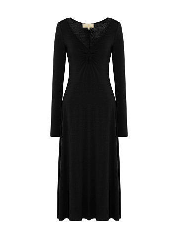 Black Rayon Jersey Midi Dress, 1
