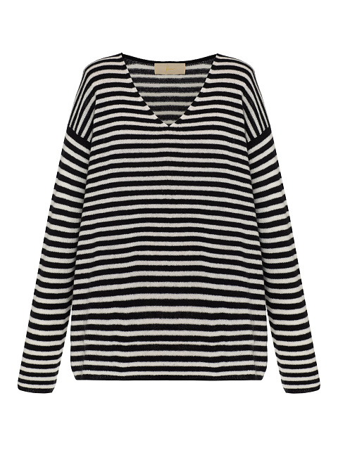 Black & White Striped Cashmere Pullover, 1