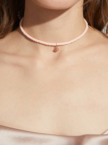 Pink rubber choker necklace with a pendant made of rose silver, 2