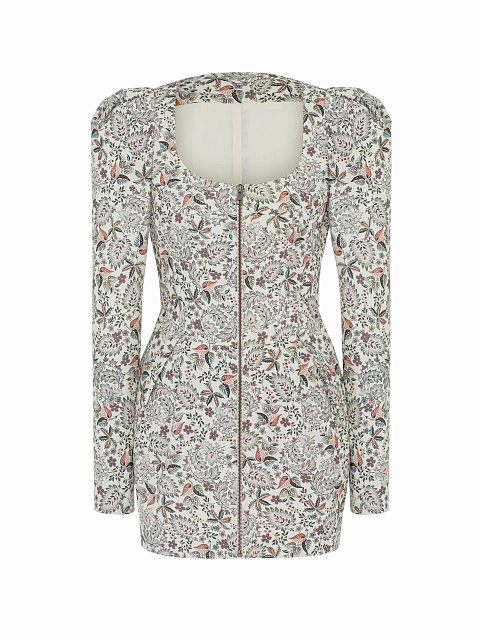 White Floral Print Cotton Mini Dress, 1 White Floral Print Cotton Mini Dress, 1