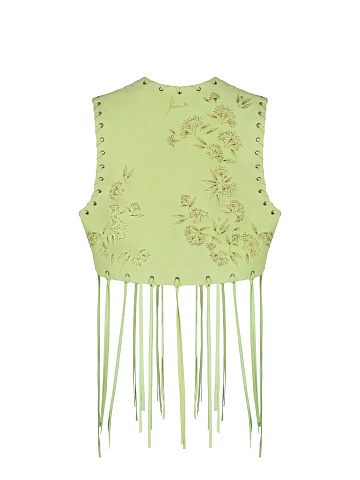 Green Suede Fringed Vest , 2