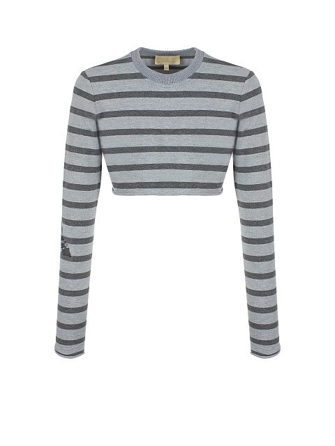 Grey Striped Cropped Longsleeve T-shirt, 1 Grey Striped Cropped Longsleeve T-shirt, 1