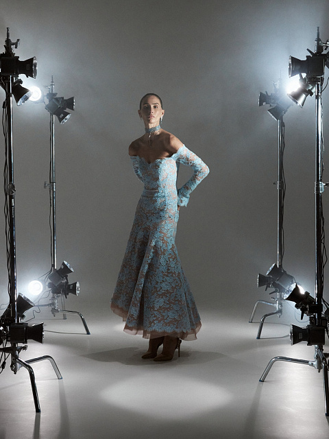 Off The Shoulder Blue Lace Midi Dress, 4 Off The Shoulder Blue Lace Midi Dress, 4