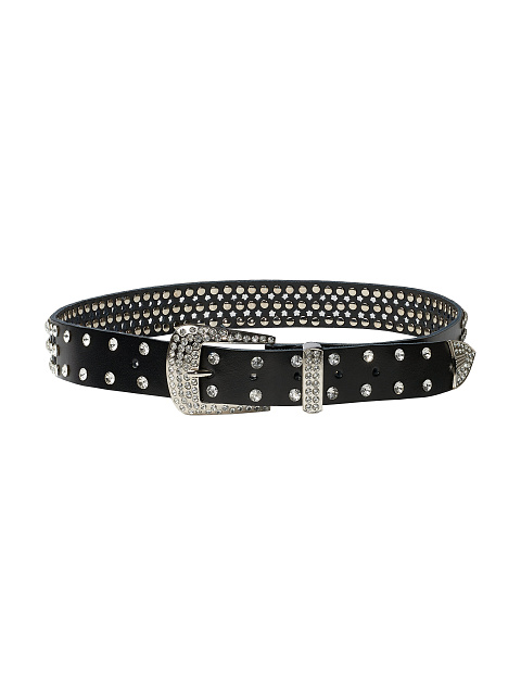 Black Rhinestone Perforated Faux Leather Belt, 1 Black Rhinestone Perforated Faux Leather Belt, 1