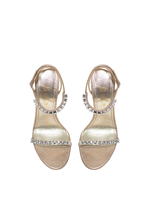 Bronze Leather Sandals With Rhinestones, 4