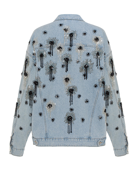 Light blue denim jacket with black and white beaded embroidery, 2 Light blue denim jacket with black and white beaded embroidery, 2