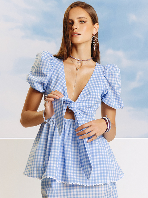 Light Blue Checked Cotton Top & Mini Skirt, 7 Light Blue Checked Cotton Top & Mini Skirt, 7