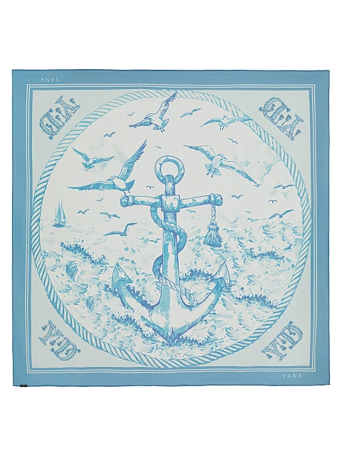 White and blue silk scarf with anchor, 1 White and blue silk scarf with anchor, 1