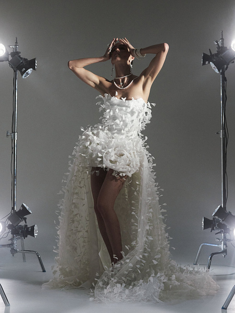 White Feather & Drape Tulle Dress, 5 White Feather & Drape Tulle Dress, 5