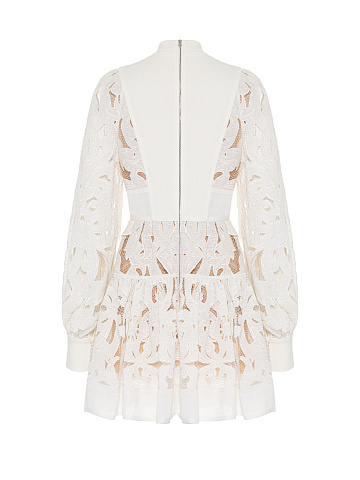 White Linen & Cotton Lace Mini Dress, 2