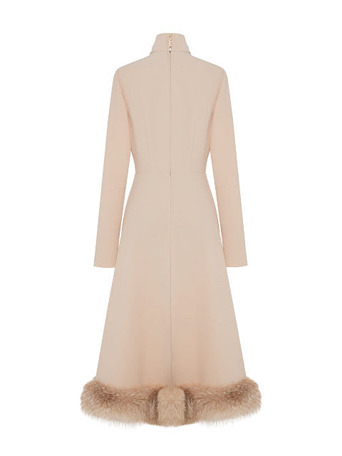 Light Beige Midi Dress With Fox Fur, 2