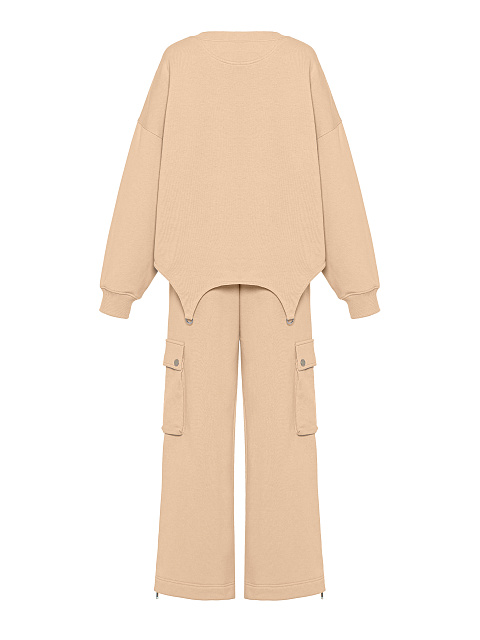 Beige Jersey Cargo Pants Suit, 2 Beige Jersey Cargo Pants Suit, 2