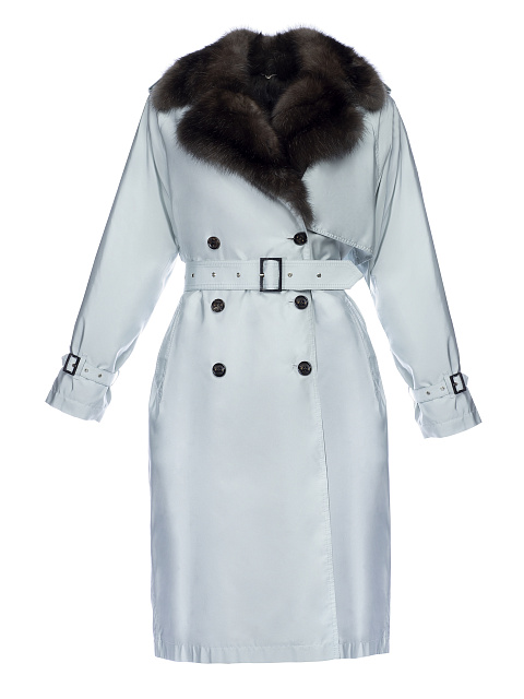 Barguzin Sable Lined Light Blue Trench Coat, 8