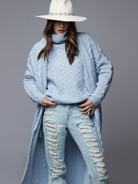 Light Blue Distressed Slim Jeans, 4