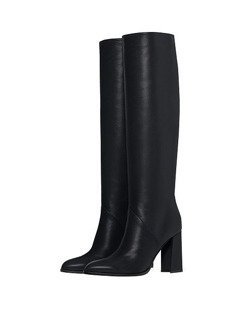 Black Leather Heeled Long Boots, 1