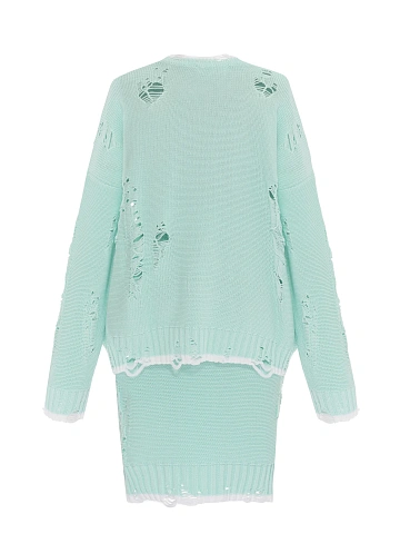 Mint knitted set of sweater and midi skirt, 2