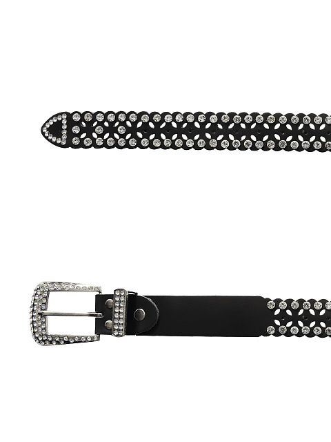 Black Rhinestone Perforated Faux Leather Belt, 4 Black Rhinestone Perforated Faux Leather Belt, 4